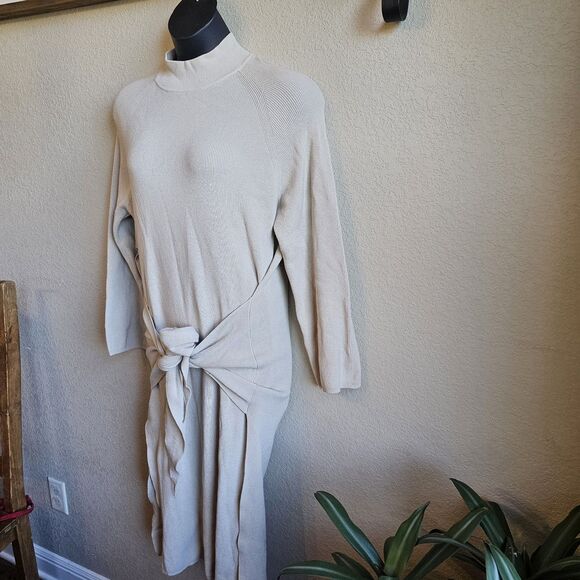 SNDYS Revolve Tied Up Ribbed Knit Dress Long Sleeve Beige Size Large L - Picture 5 of 8